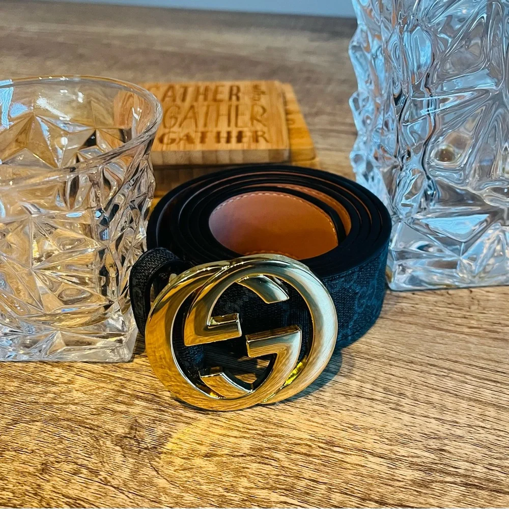 🔥Gucci Supreme Black Belt with Gold Interlocking GG Buckle. Size M-36🔥 - Picture 4 of 9